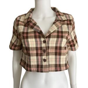 $5 SALE MUST GO Dizzy Lizzy Retro Plaid Cropped Button Down Shirt Size L